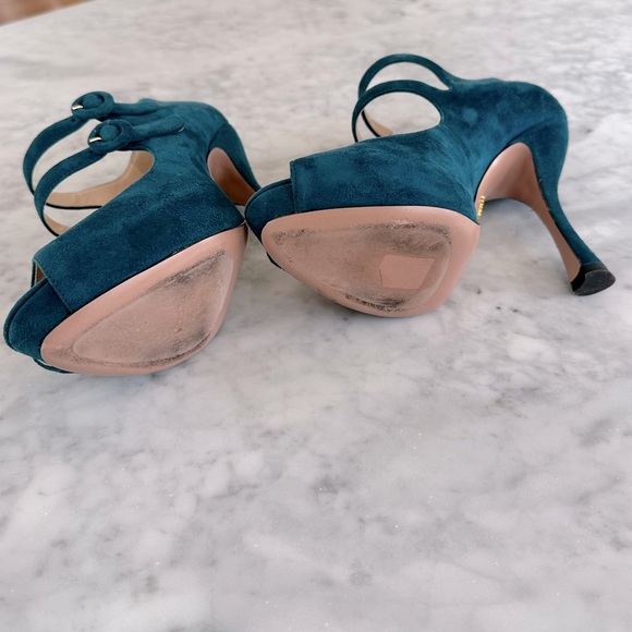Prada suede teal double strap shoe 37 - Picture 14 of 14
